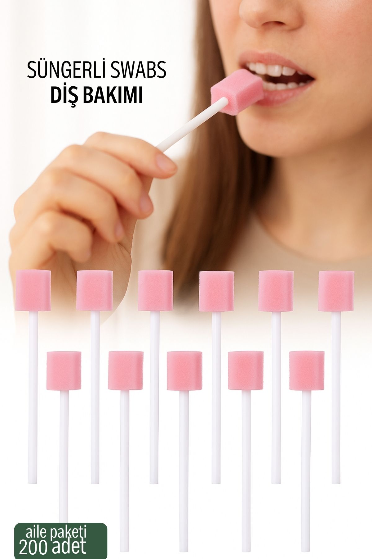 Süngerli Swab - Ağız ve Diş Bakım Çubuğu - 200 Adet Aile Paketi 