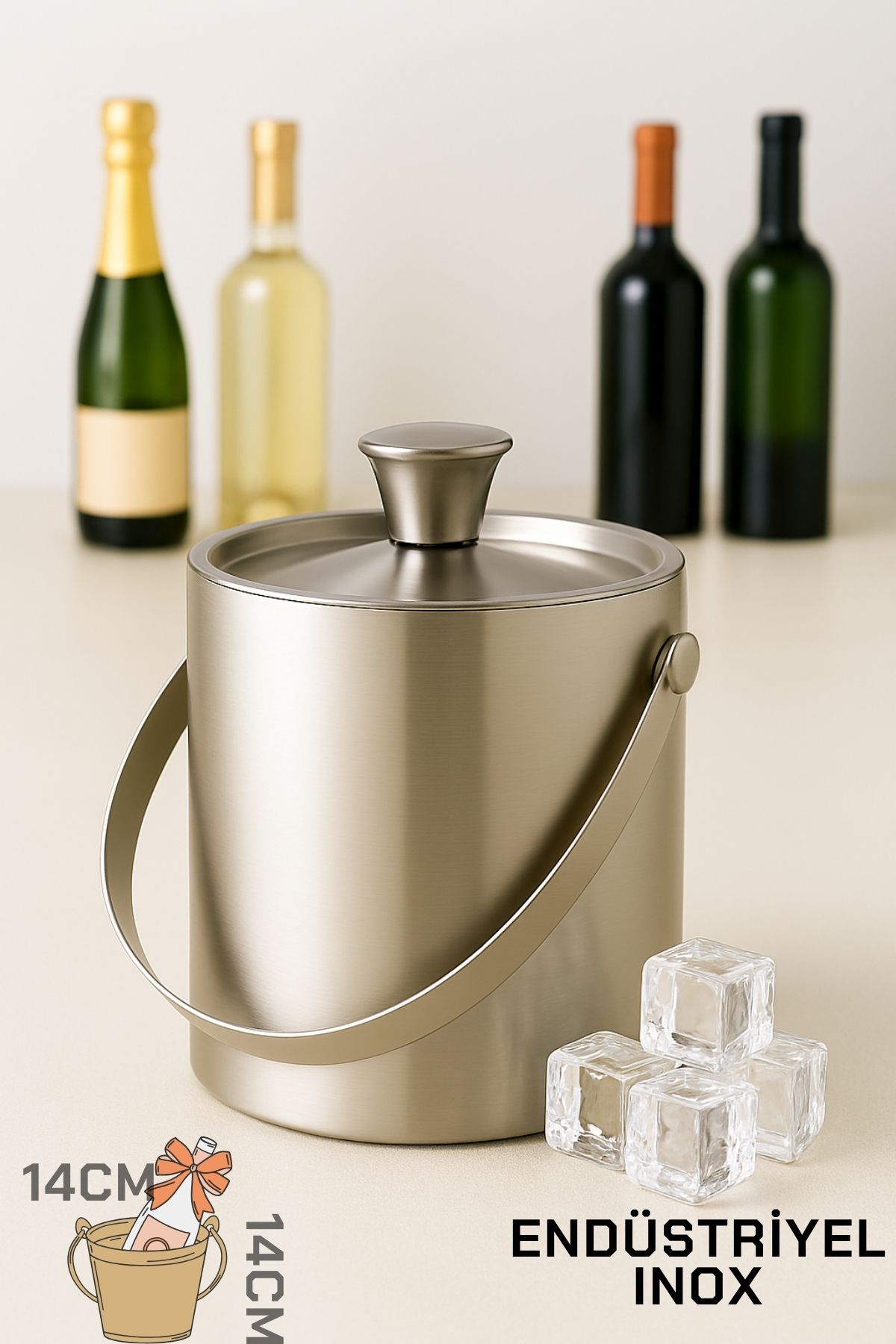 Buz Kovası Çift Cidarlı Yalıtımlı Endüstriyel Inox Şampanya Şarap Bira Soğutucu MEDIUM  