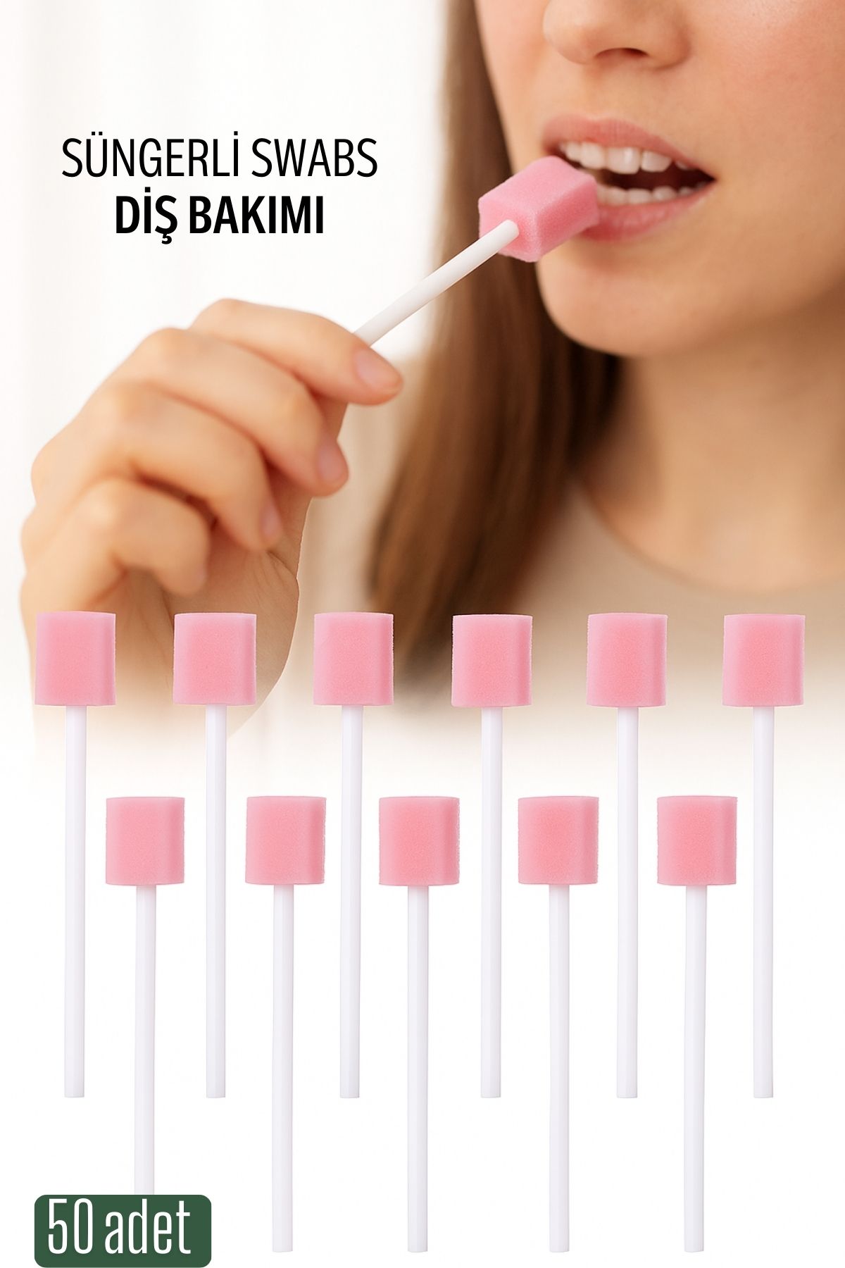 Süngerli Swab - Ağız ve Diş Bakım Çubuğu - 50 Adet 