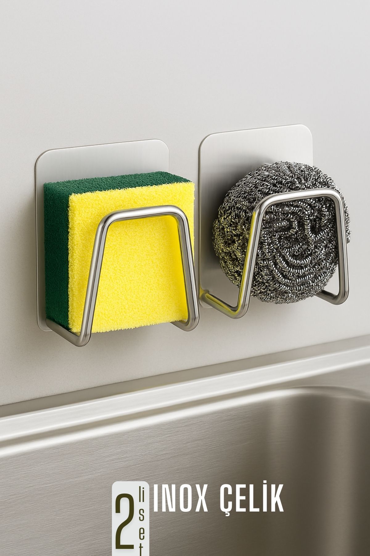 Inox Bulaşık Sübgerlik Stant- Mutfak Askısı Profesyonel 2 li SET 