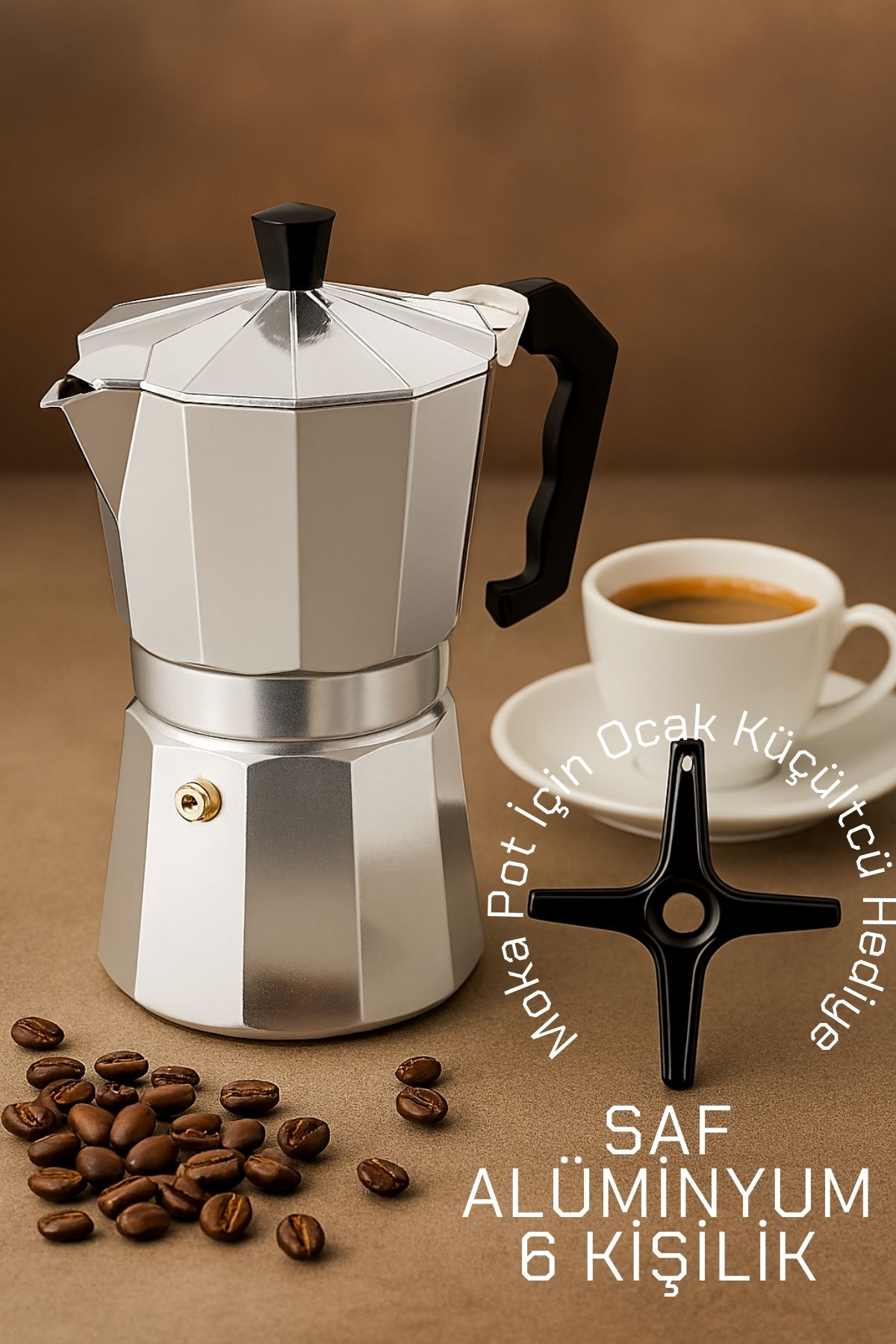 Klasik Italyan Moka Pot - 6061 Saf Alüminyum  Profesyonel Moka Pot - 6 kişilik 