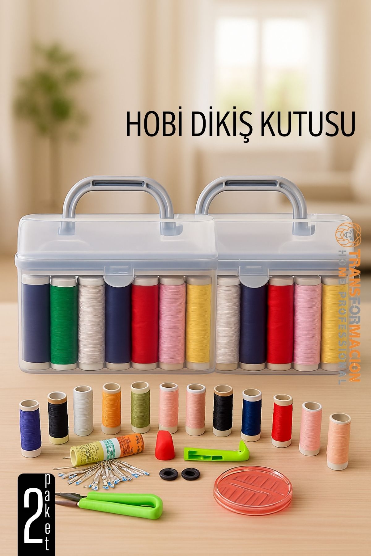 Dikiş Seti - 42 Parça Renkli Dikiş Seti – Mezuralı, Taşınabilir, Hobi ve Onarım İçin 