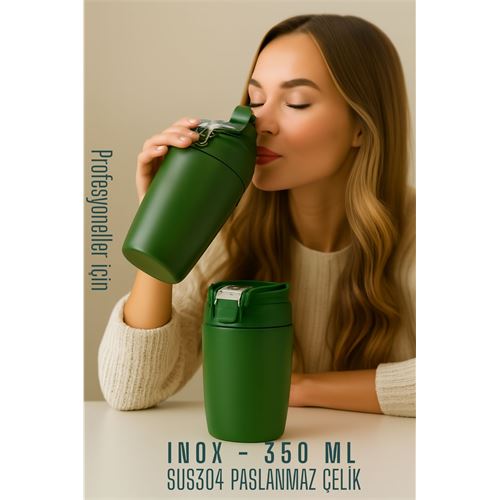 TransForMacion Inox Çelik Kahve Bardağı - 350 ml  SUS304 Çelik Termos Profesyonel YEŞİL 722132
