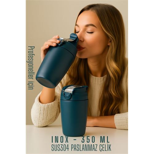 TransForMacion Inox Çelik Kahve Bardağı - 350 ml  SUS304 Çelik Termos Profesyonel MAVİ 722133