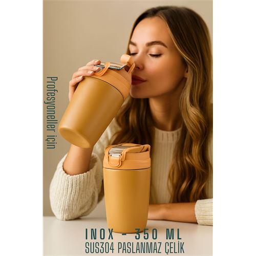 TransForMacion Inox Çelik Kahve Bardağı - 350 ml  SUS304 Çelik Termos Profesyonel LATTE 722134