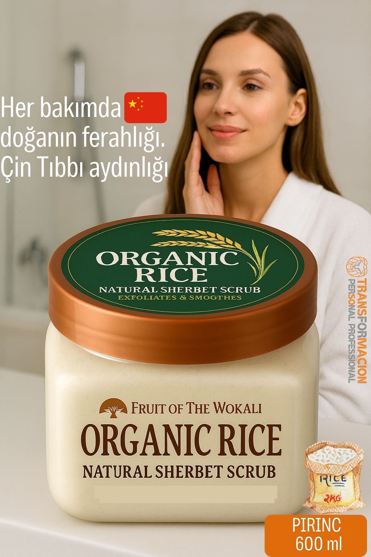 Profesyonel Organik Pirinç Doğal Peeling - Tüm Vücut Scrub 600 ml 