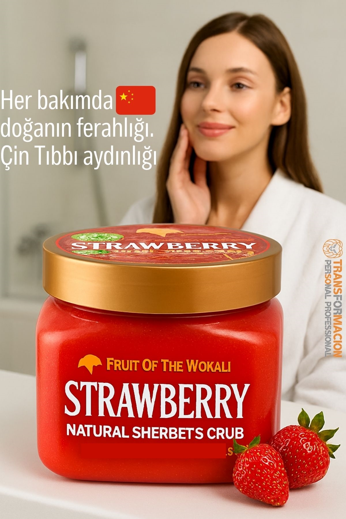 Profesyonel Çilek Doğal Peeling - Tüm Vücut Scrub 600 ml 