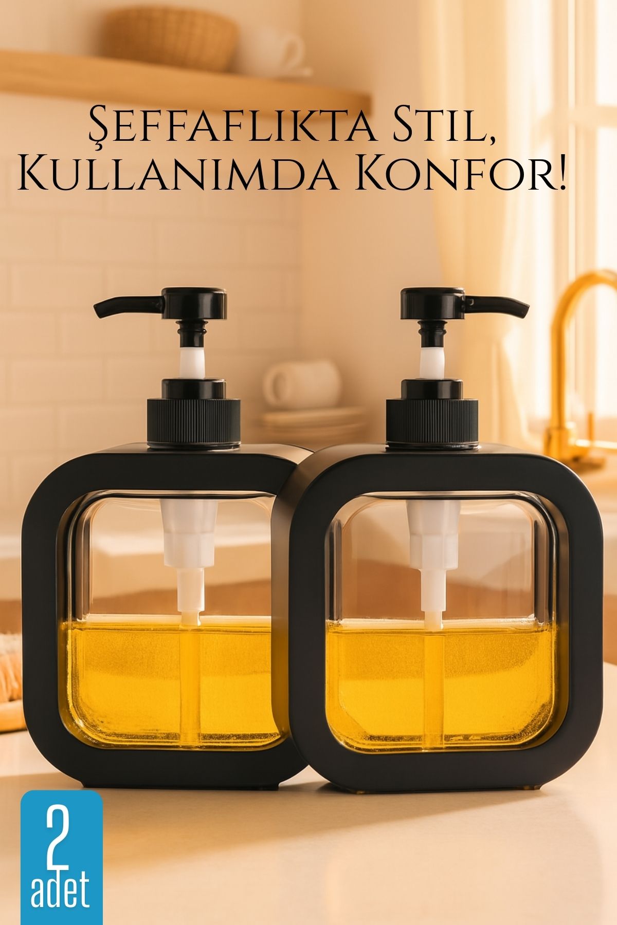  Pompalı Dispenser Sabunluk Seti – Şeffaf Gövde, Modern Tasarım | Sıvı Sabun, Şampuan, Losyon İçin 722161