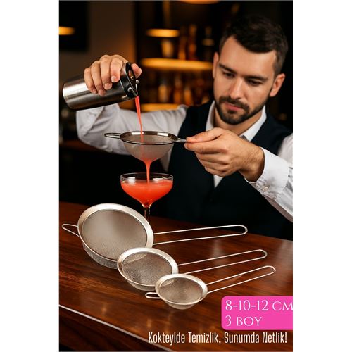 3’lü Bar Süzgeci Seti – 8-10-12 cm Çaplı Paslanmaz Çelik | Kokteyl ve Mutfak İçin 722168  