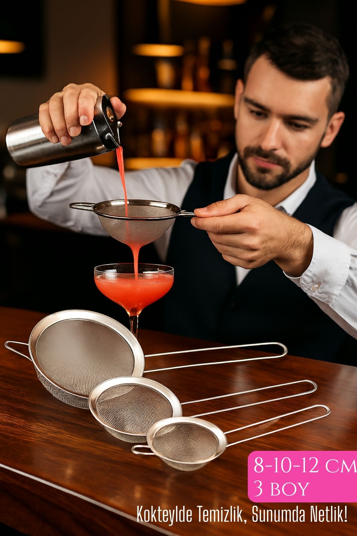 3’lü Bar Süzgeci Seti – 8-10-12 cm Çaplı Paslanmaz Çelik | Kokteyl ve Mutfak İçin 722168  