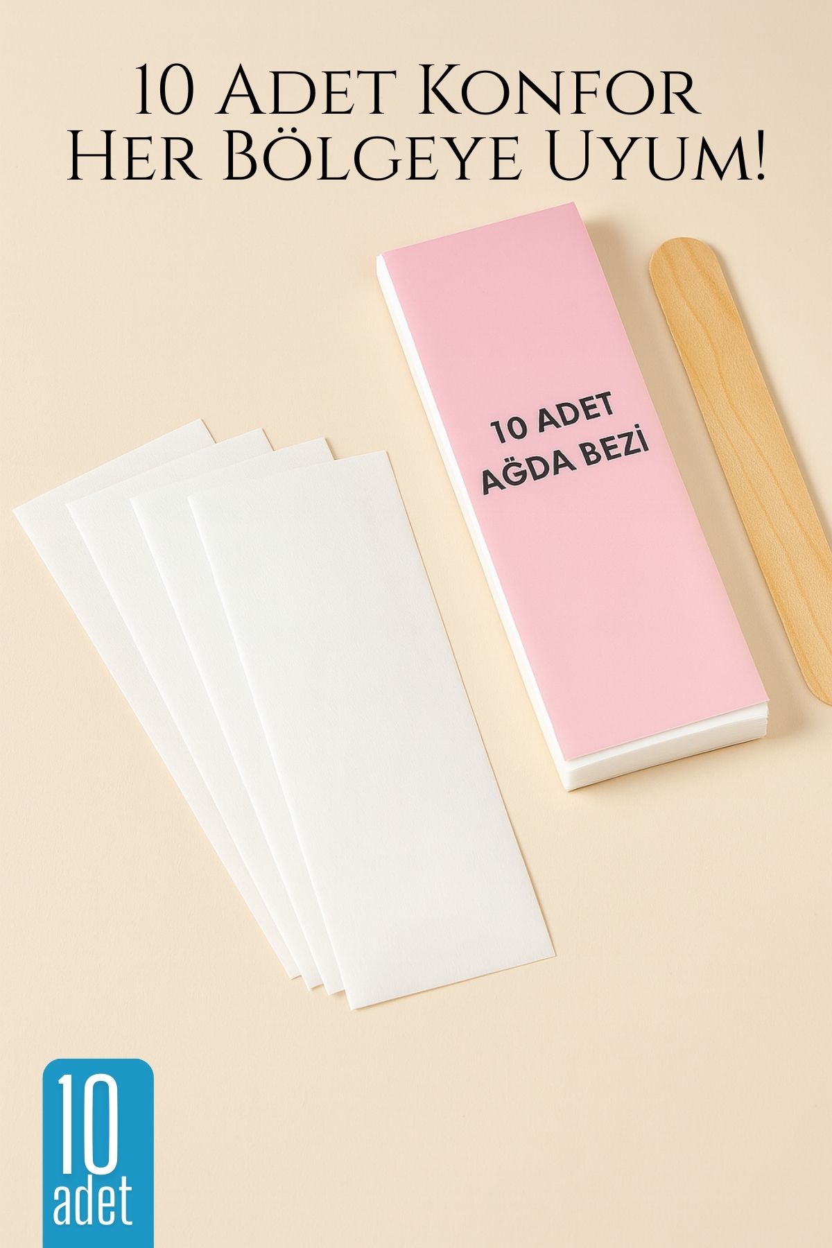 10’lu Ağda Bezi Seti + Spatula | Her Bölgeye Uyumlu | Evde Pratik Tüy Alma İçin 715913