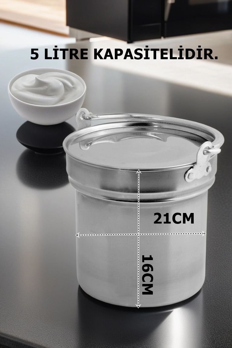 2 li Yoğurt Bakracı – Paslanmaz Çelik 5 Litre |  Kapaklı, Hijyenik ve Dayanıklı 719597