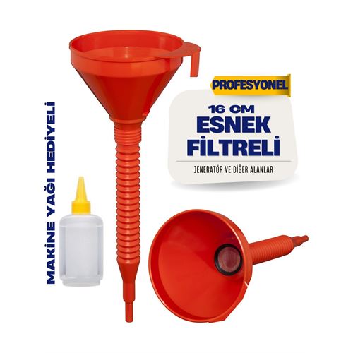 TransForMacion Süzgeçli Yakıt Boşaltma Hunisi 16 cm Esnek Hortumlu Filtreli Huni – Jeneratör, Motor ve Sıvı Aktarımı İçin 711688