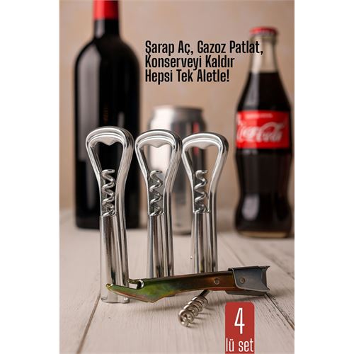 Transformacion 4 lü set Barmen Tipi Şişe Açacağı ve Tirbuşon Konserve Açıcı Dayanıklı ve Pratik 718731