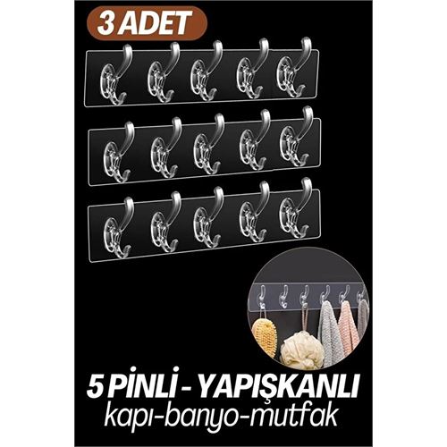 TransForMacion 5 Pinli 3 lü set Yapışkanlı Askı Xenoty Design 718948