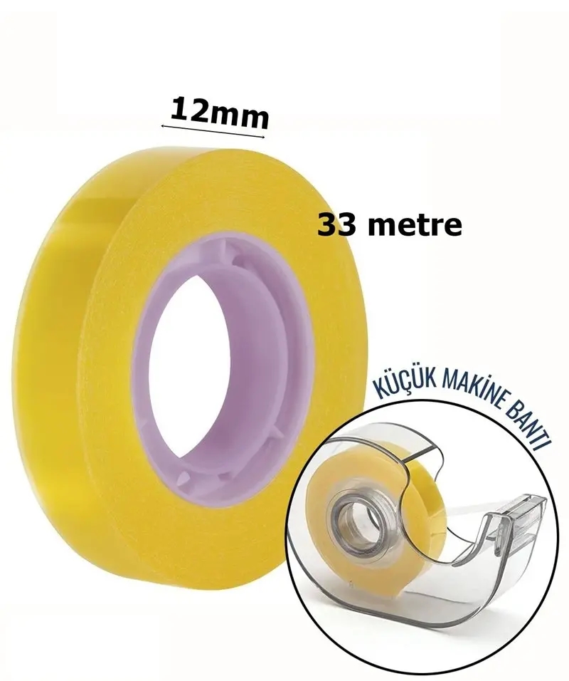 6 lı paket Para Bandı Küçük Makinelere 12MM 33 mt Küçük Makine Bandı – Şeffaf Bant | Masa Üstü Dispenser Uyumlu 718406