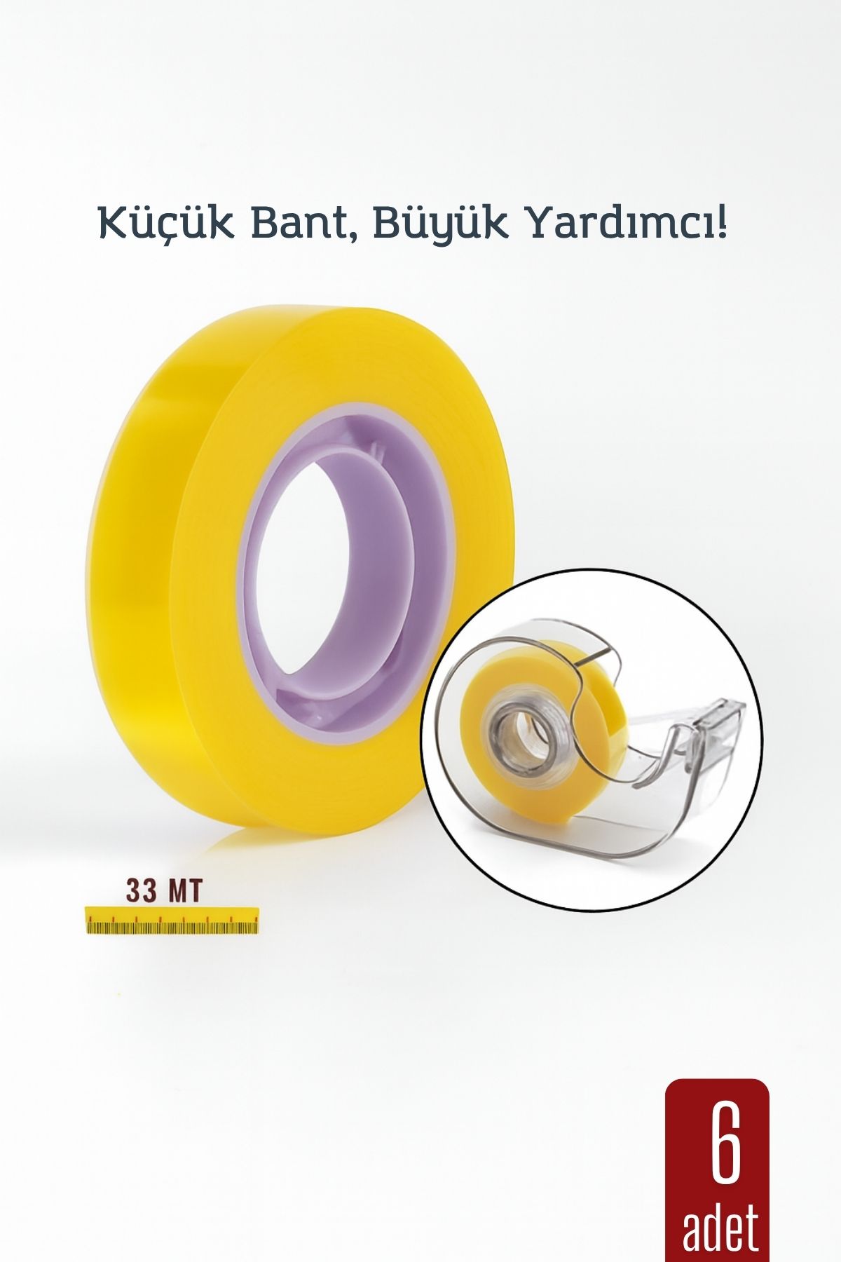 6 lı paket Para Bandı Küçük Makinelere 12MM 33 mt Küçük Makine Bandı – Şeffaf Bant | Masa Üstü Dispenser Uyumlu 718406