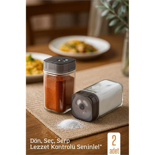 TransForMacion Cam Tuzluk Baharatlık – 360° Döner Kapaklı | 3 Delik Tipiyle Ayarlanabilir Akış   2 ADET 722179 