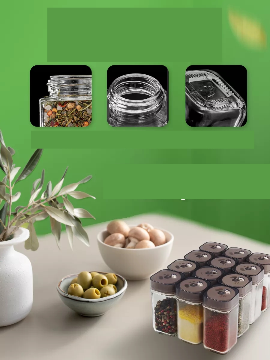 Cam Tuzluk Baharatlık – 360° Döner Kapaklı | 3 Delik Tipiyle Ayarlanabilir Akış   2 ADET 722179 