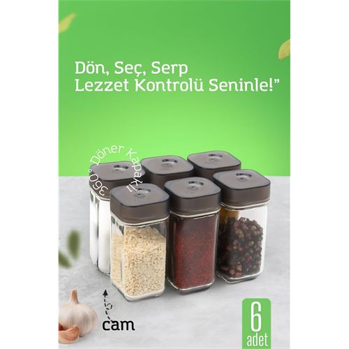 TransForMacion Cam Tuzluk Baharatlık – 360° Döner Kapaklı | 3 Delik Tipiyle Ayarlanabilir Akış  6 ADET 722180