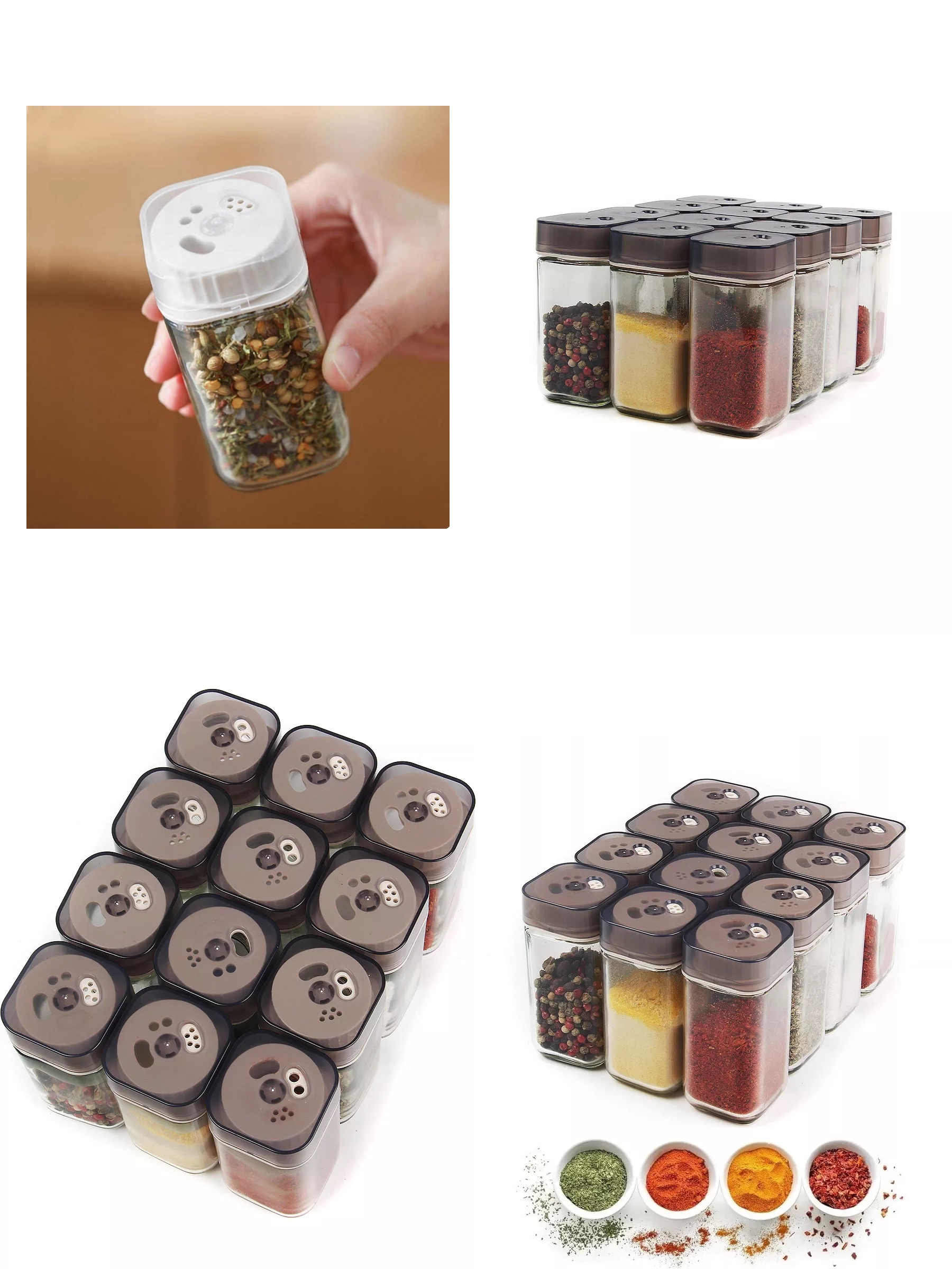 Cam Tuzluk Baharatlık – 360° Döner Kapaklı | 3 Delik Tipiyle Ayarlanabilir Akış  12 ADET 722181