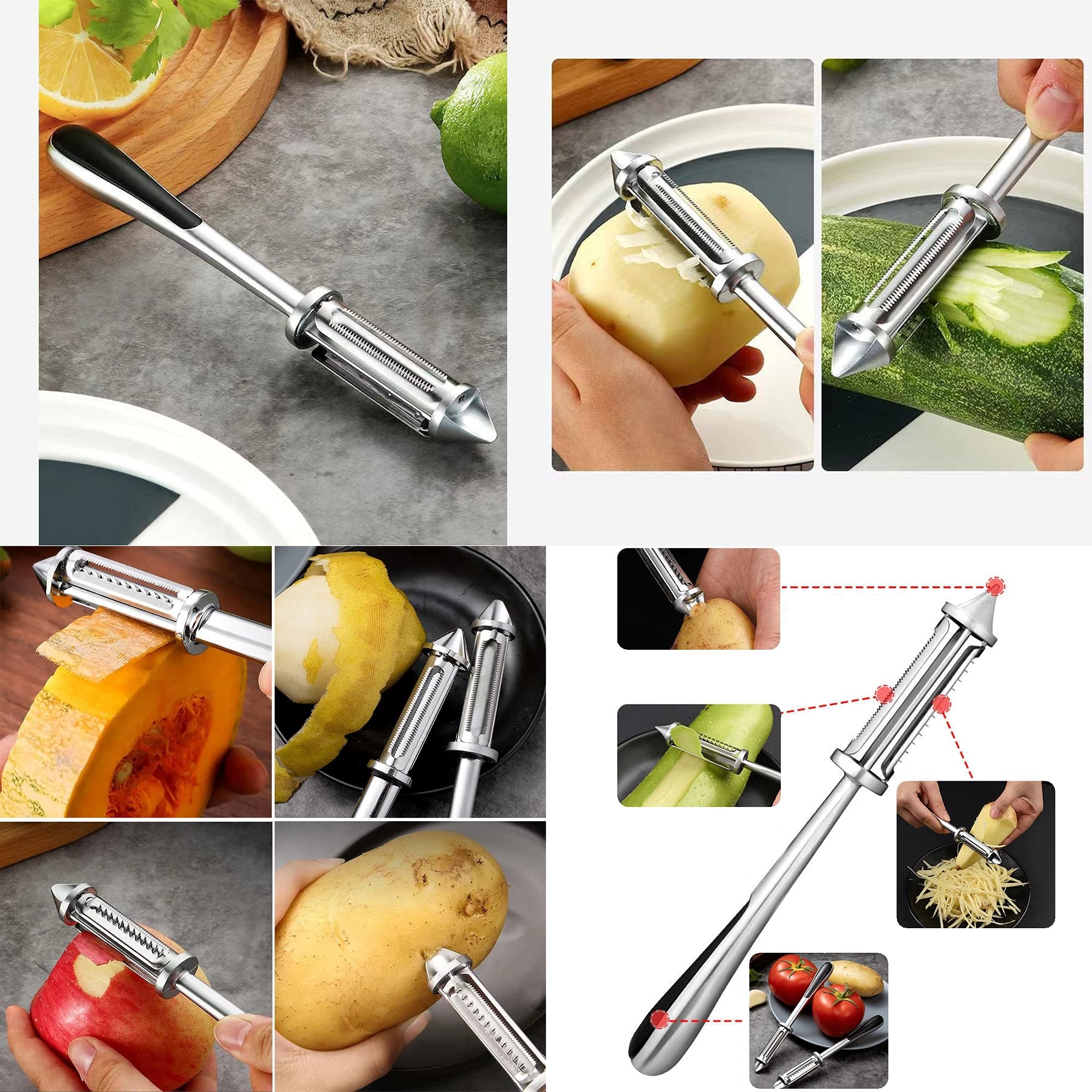 2 Bıçaklı Inox Paslanmaz Çelik Sebze Soyacak | Düz ve Tırtıklı Bıçak | Çok Amaçlı Kullanım 722199