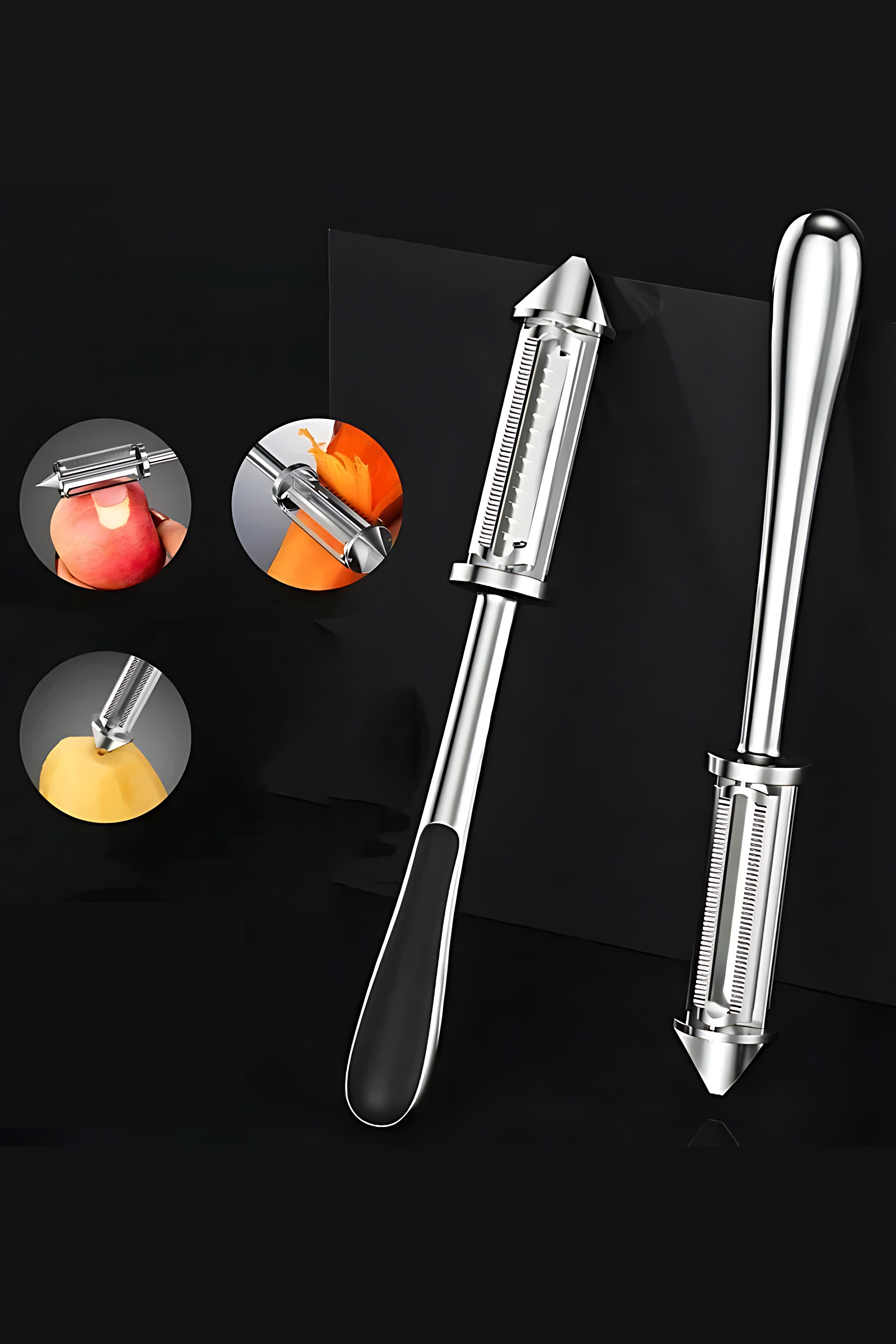 2 Bıçaklı Inox Paslanmaz Çelik Sebze Soyacak | Düz ve Tırtıklı Bıçak | Çok Amaçlı Kullanım 722199