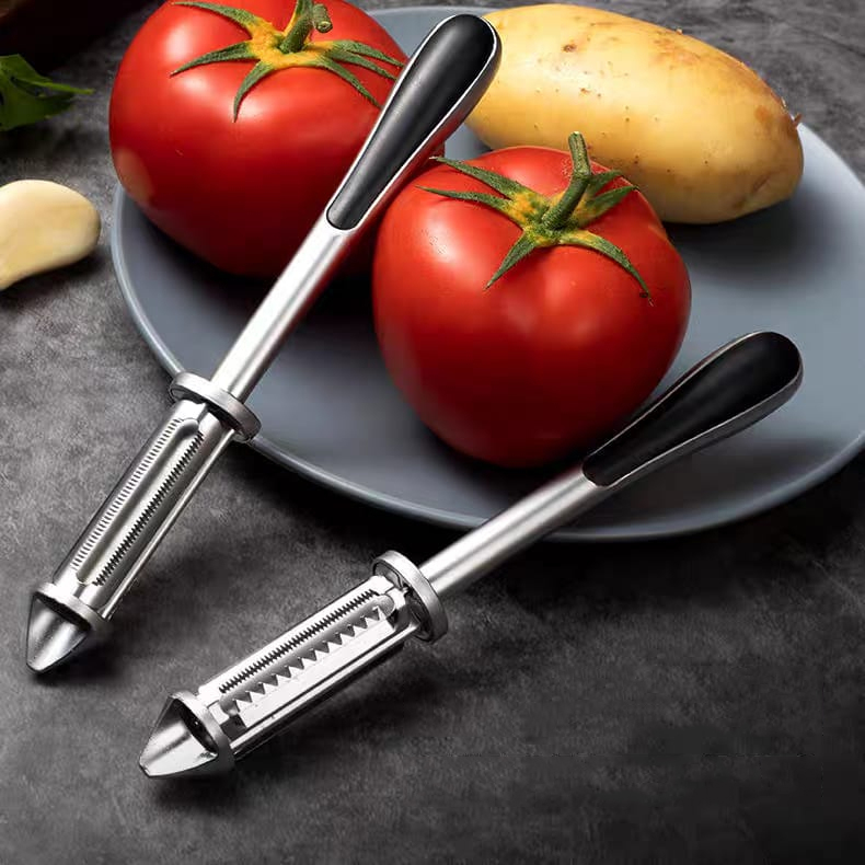 2 Bıçaklı Inox Paslanmaz Çelik Sebze Soyacak | Düz ve Tırtıklı Bıçak | Çok Amaçlı Kullanım 722199