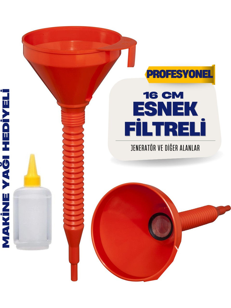 Süzgeçli Yakıt Boşaltma Hunisi 16 cm Esnek Hortumlu Filtreli Huni – Jeneratör, Motor ve Sıvı Aktarımı İçin 711688