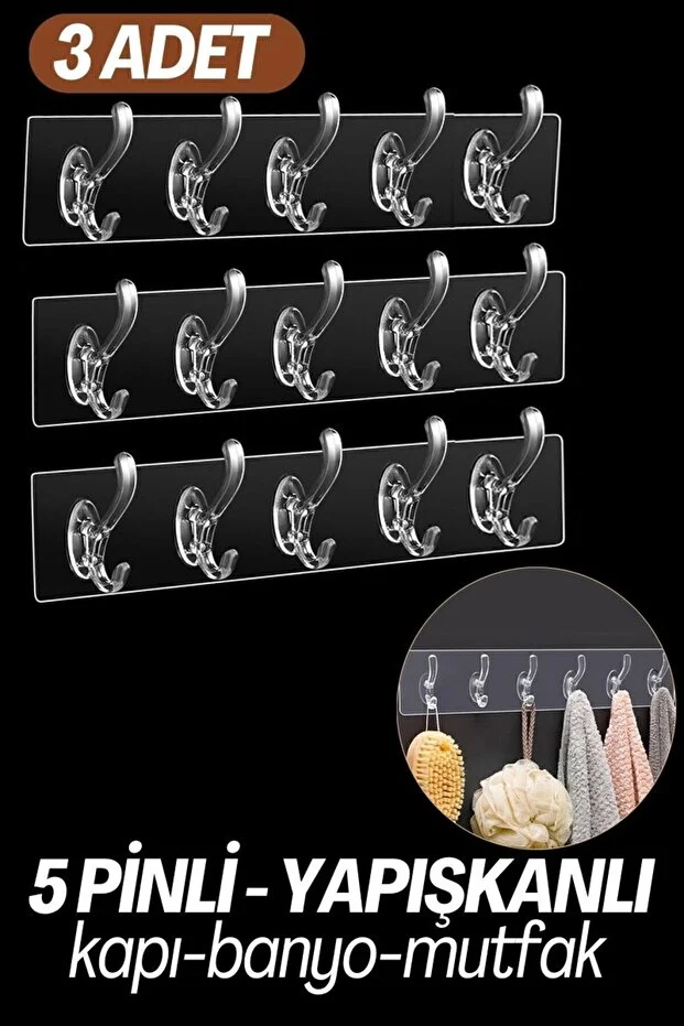 5 Pinli 3 lü set Yapışkanlı Askı Xenoty Design 