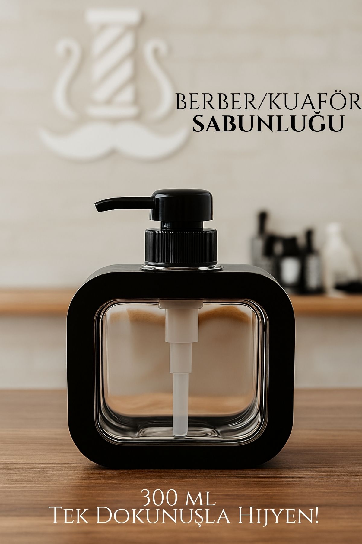 Berber Sabunluğu – Modern Pompalı Dispenser | Sıvı Sabun, Şampuan, Losyon İçin 300 ml  