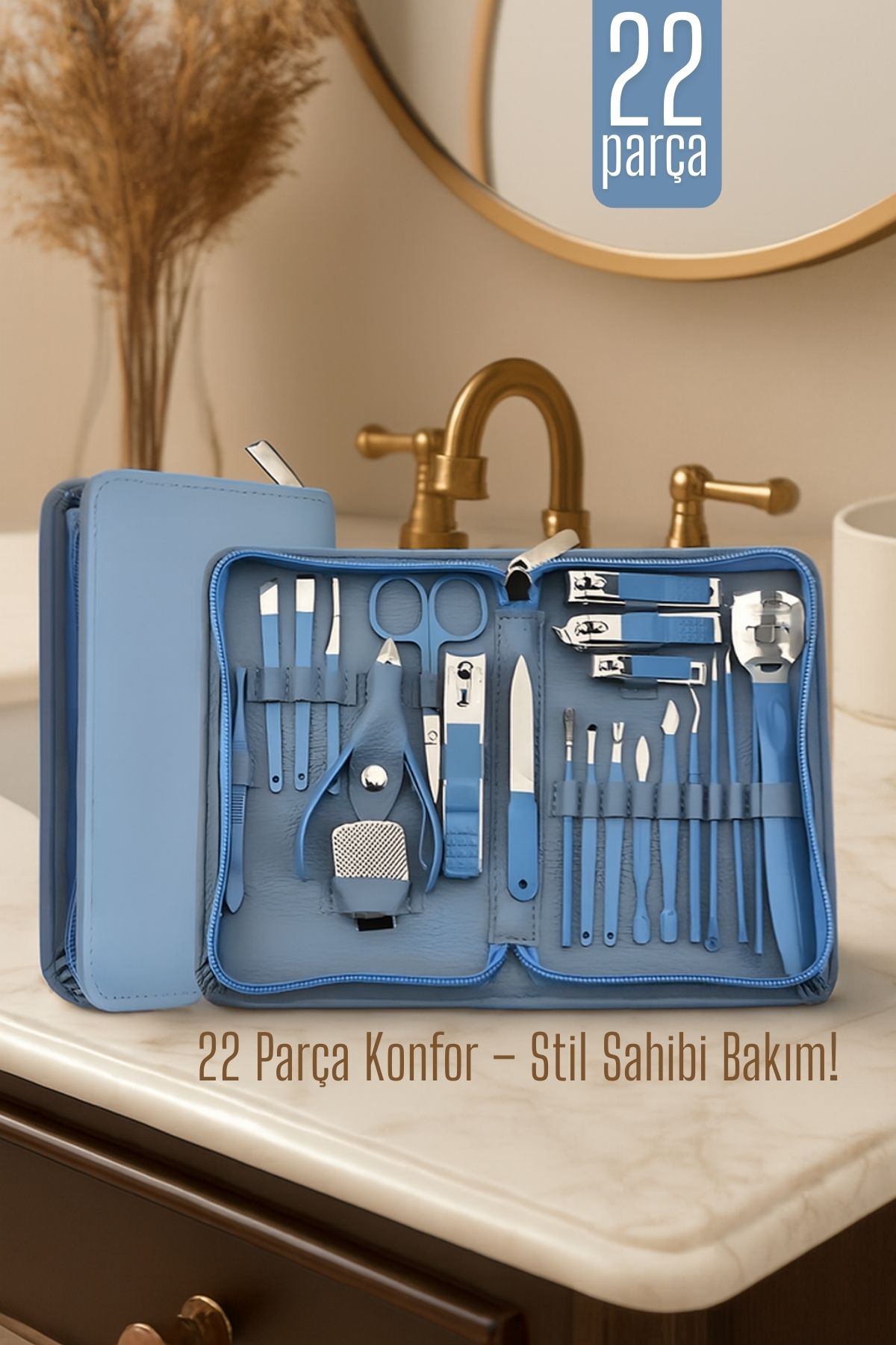 22 Parçalı Profesyonel Manikür Pedikür Seti – Bakım Çantası | Evde Profesyonel Tırnak Bakımı 