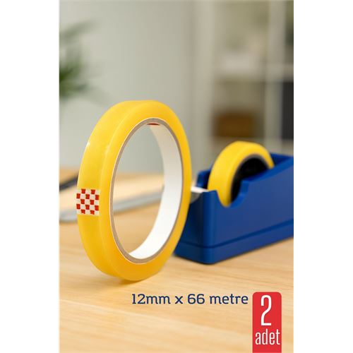 Modacar 2 li Para Bandı Büyük Makinelere 12MM 66 mt Selobant – Şeffaf Bant | Masa Üstü Dispenser Uyumlu 