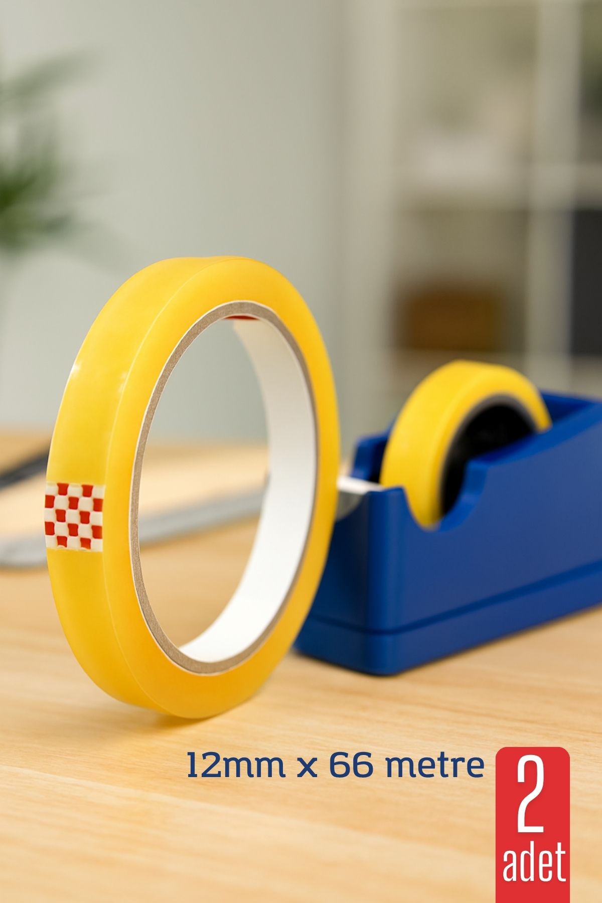 2 li Para Bandı Büyük Makinelere 12MM 66 mt Selobant – Şeffaf Bant | Masa Üstü Dispenser Uyumlu 