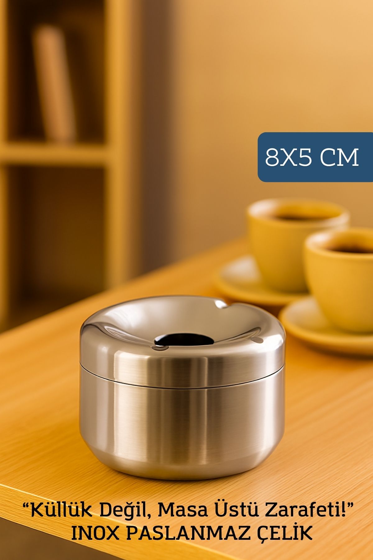 Inox Paslanmaz Çelik Küllük – 8 x 5 cm | Modern, Hijyenik ve Dayanıklı Tasarım 