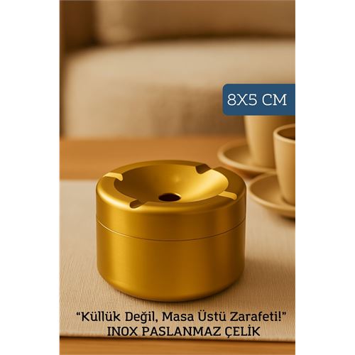 Modacar Inox Gold Paslanmaz Çelik Küllük – 8x 5 cm | Modern, Hijyenik ve Dayanıklı Tasarım 