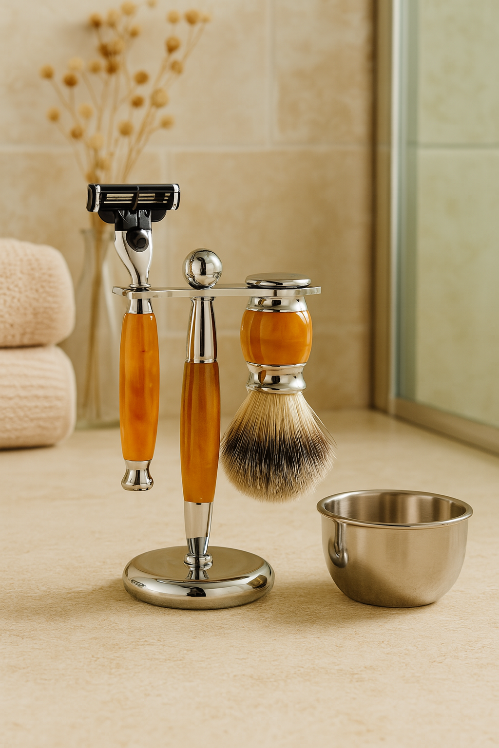 Koleksiyon Tıraş Seti – 304 Cerrahi Çelik & Kemik Saplı | Çift Cidarlı Tıraş Tası Icardi Collection 