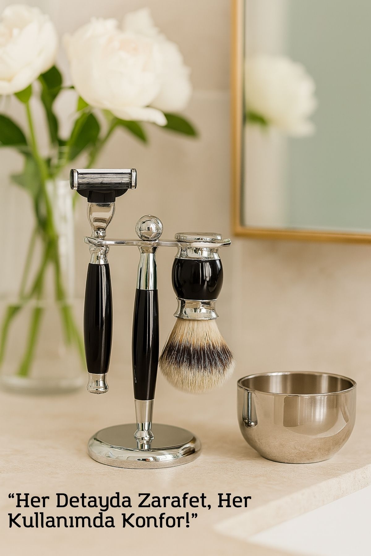 Koleksiyon Tıraş Seti – 304 Cerrahi Çelik & Kemik Saplı | Çift Cidarlı Tıraş Tası Icardi Collection 