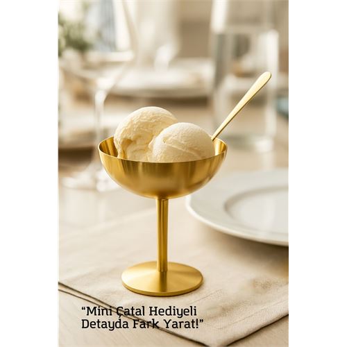 Modacar Gold Inox Çelik Ayaklı Dondurma ve Sunum Kasesi – Tatlı, Lokum ve Sunum Kabı 