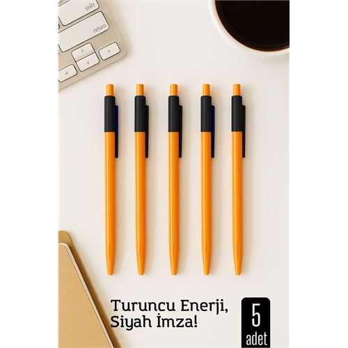 Modacar Tükenmez Kalem Siyah Ofis ve Okul İçin Pratik Yazım 5 li PAKET 