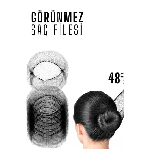 TransForMacion Saç Topuz Filesi Topuz Sabitleyici File Eastik Topuz Ağı Hostes Saç Filesi SİYAH 48Lİ  720528