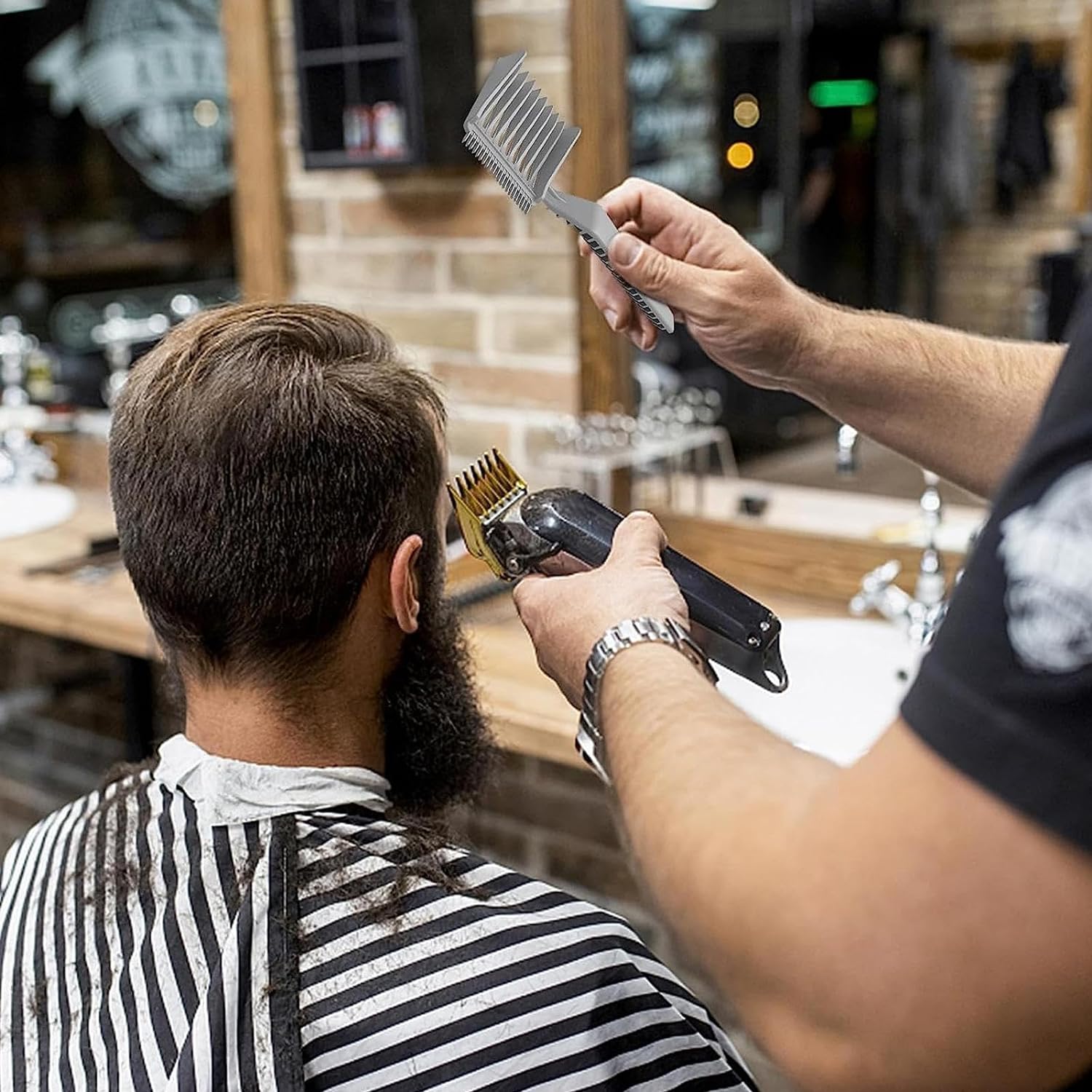 Uzun Kat Tarağı Kavisli Kontur Geçiş Kat Kesim Kesim Tarağı 2 li SET Kuaför Berber 722201