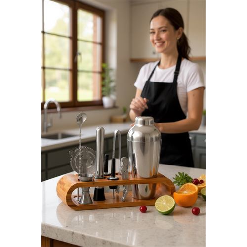 Transformacion Shaker Kokteyl Set - 10 Parça 750 ML Shaker Coctail Set  Bambu Standlı 722202