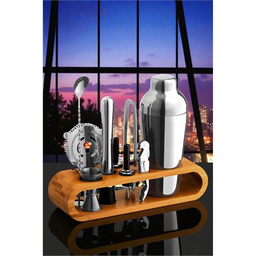 Transformacion Shaker Kokteyl Set - 10 Parça 750 ML Shaker Coctail Set  Bambu Standlı 722202
