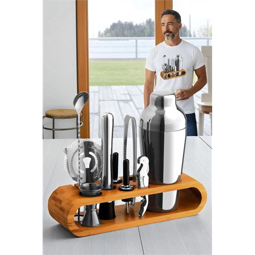 Transformacion Shaker Kokteyl Set - 10 Parça 750 ML Shaker Coctail Set  Bambu Standlı 722202