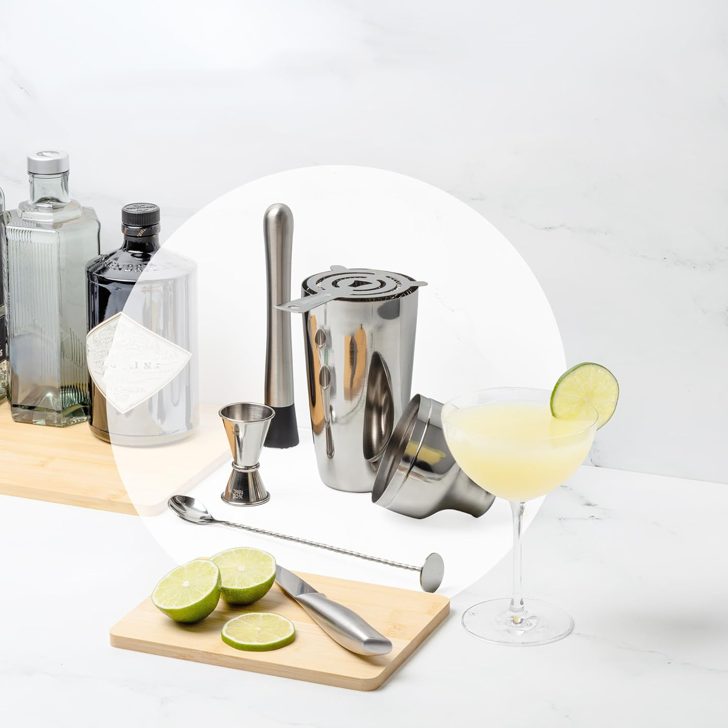 Shaker Kokteyl Set - 10 Parça 750 ML Shaker Coctail Set  Bambu Standlı 722202