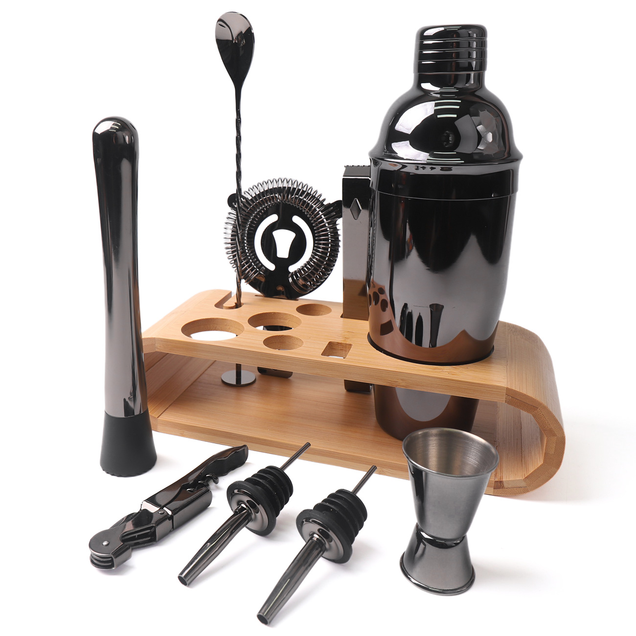 Shaker Kokteyl Set - 10 Parça 750 ML Shaker Coctail Set  Bambu Standlı 722203