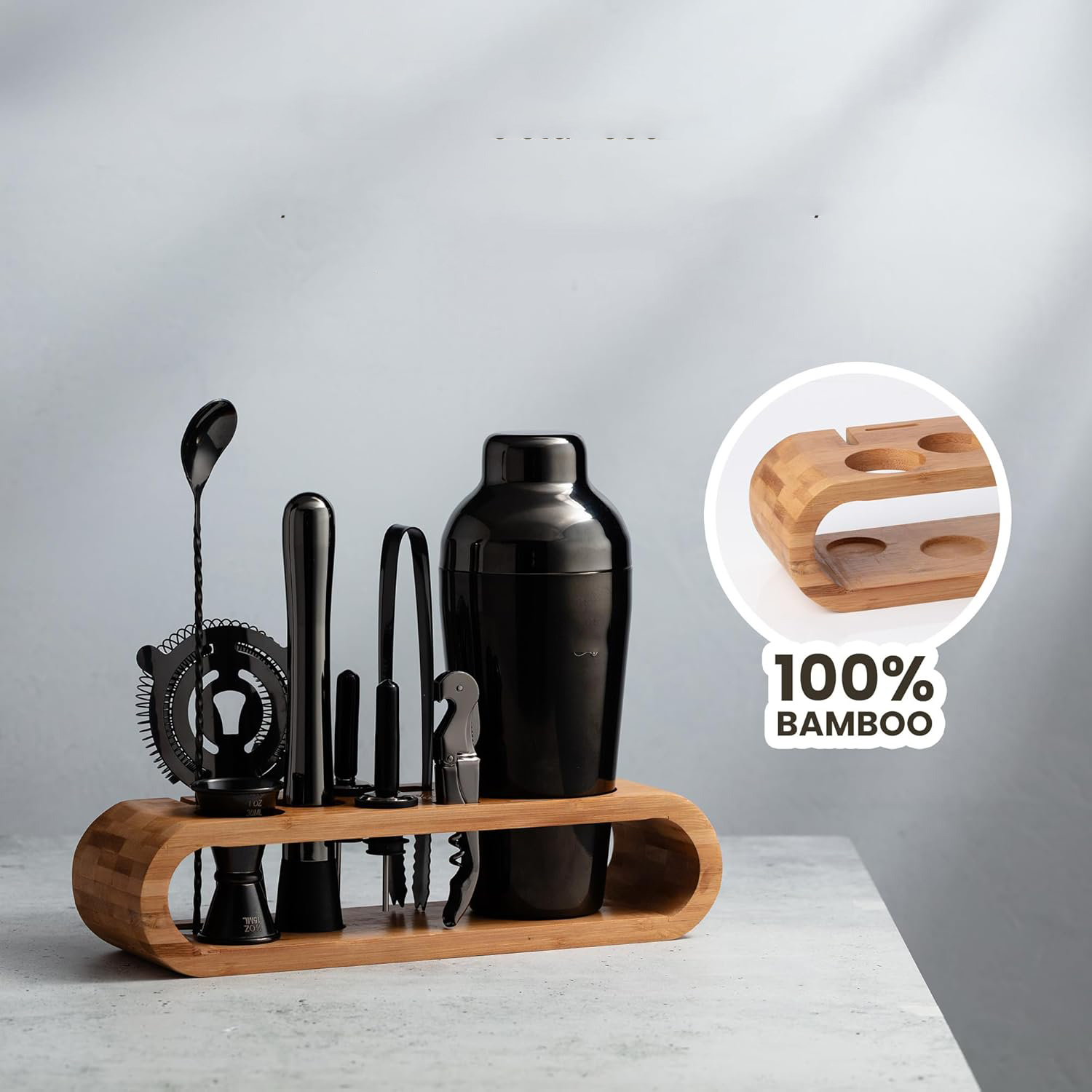 Shaker Kokteyl Set - 10 Parça 750 ML Shaker Coctail Set  Bambu Standlı 722203