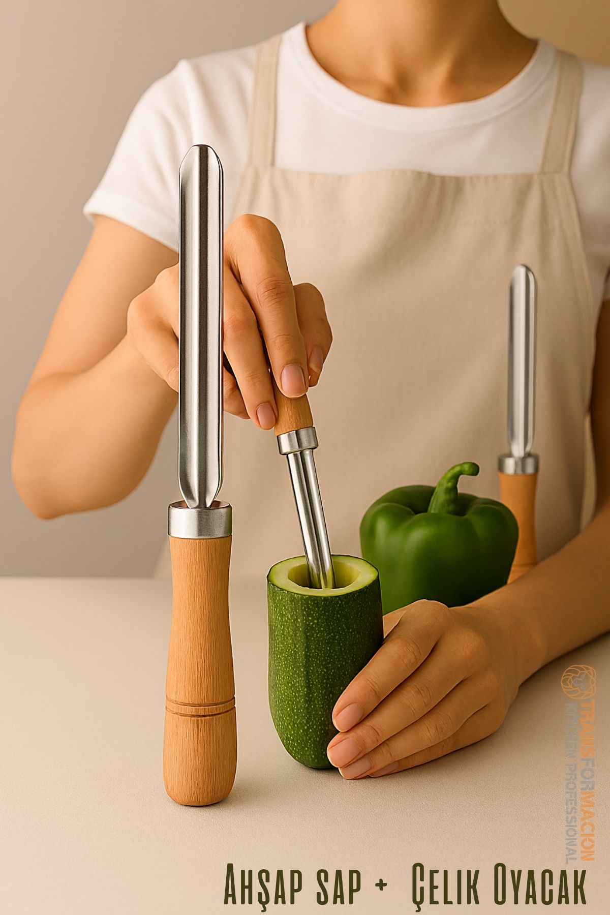 Oyacak - Dolmalık Kabak ve Biber Patlıcan Oyacağı 304 Paslanmaz Çelik 720443