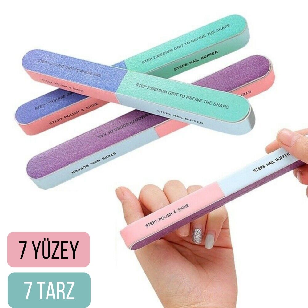 7 Yüzeyli Tırnak Törpü ve Parlatma Blok Sünger Renkli, Ergonomik ve Profesyonel Manikür İçin  717828